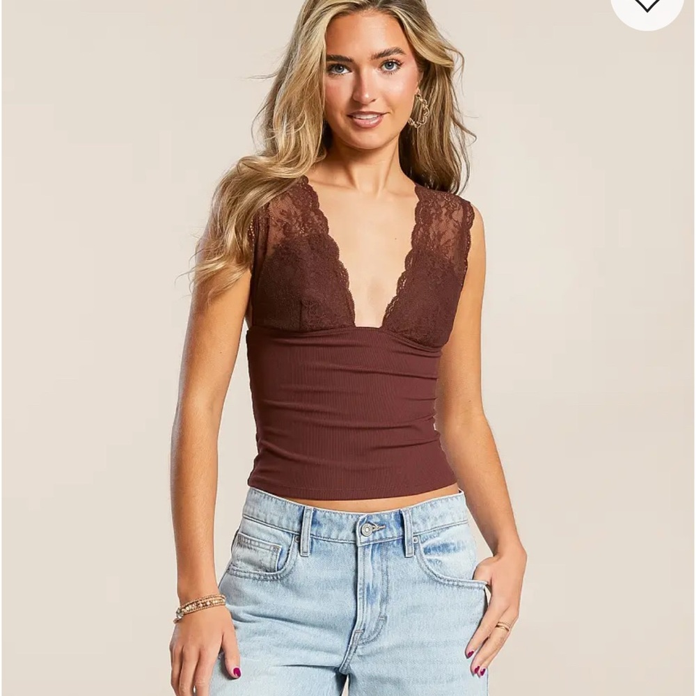 Intimately by FP Power Play Cropped Cami Tank‎ Top shirt Lace NWT Bittersweet